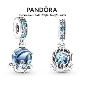 PANDORA Murano Glass Cute Octopus Dangle Charm w/box